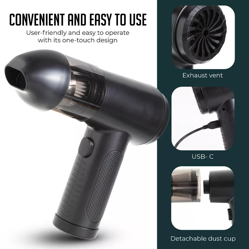 Handheld Air Duster & Mini Vacuum Cleaner Combo with 6 Attachments, Multi-Functional Rechargeable Cleaning Kit for Computers, Cars, and Electronics