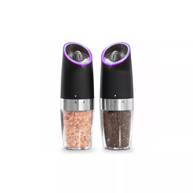 Gravity Electric Pepper and Salt Grinder Set – One-Handed Automatic Operation, Adjustable Coarseness, LED Light, Battery Powered, Ceramic Mechanism