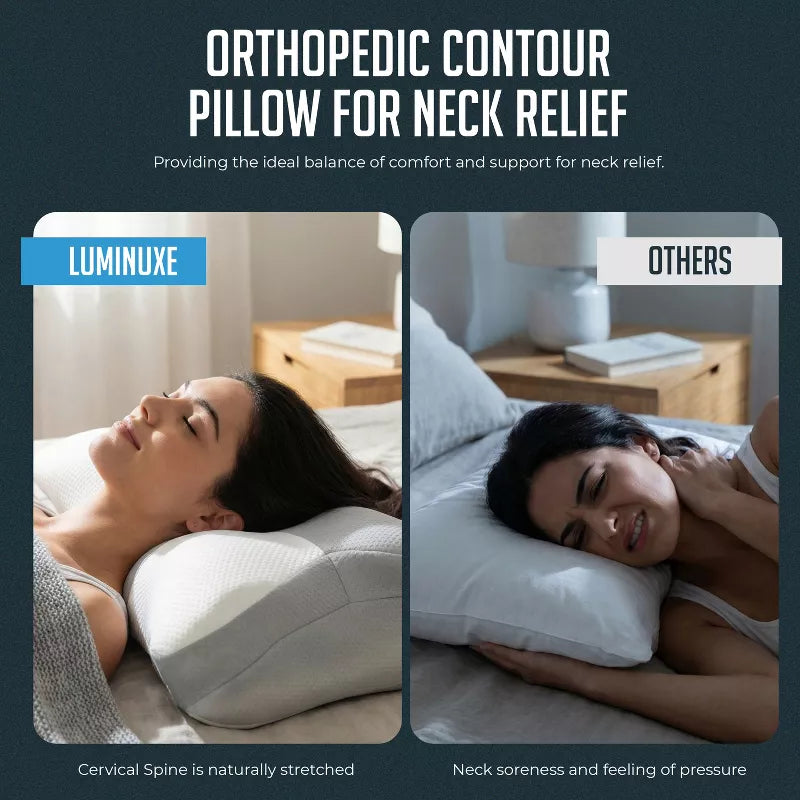 Cervical Memory Foam Pillow for Neck and Shoulder Relief, Contour Pillow with Removable, Breathable Pillowcase for Side, Back, and Stomach Sleepers