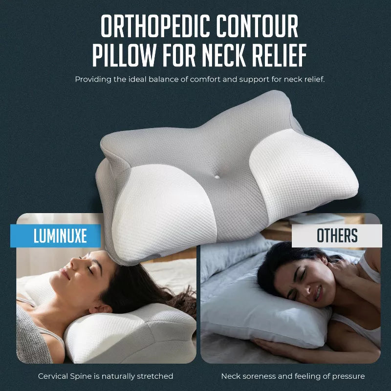 Cervical Memory Foam Pillow 2-Pack, Contour Pillow for Neck & Shoulder Relief w/ Removable Breathable Pillowcase for Side, Back and Stomach Sleepers