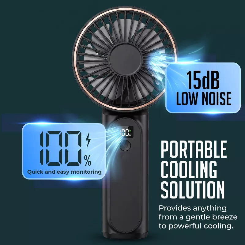 Portable Handheld Fan, USB Rechargeable Foldable Fan with 4000mAh Battery, Ultra Quiet 6-Speed Wind, LED Power Display, Mini Fan for Travel & Outdoors