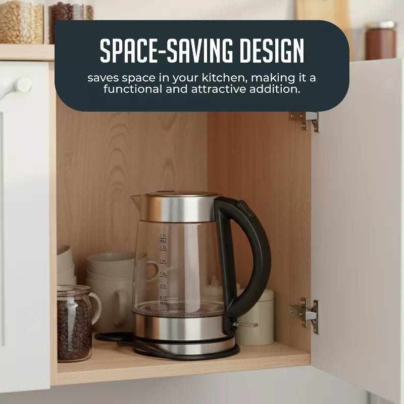Luminuxe 1.7L Electric Kettle, Speed-Boil Glass Electric Water Boiler & Warmer Tea Heater, Auto Shut-Off Cool Touch Handle - Upgraded Version