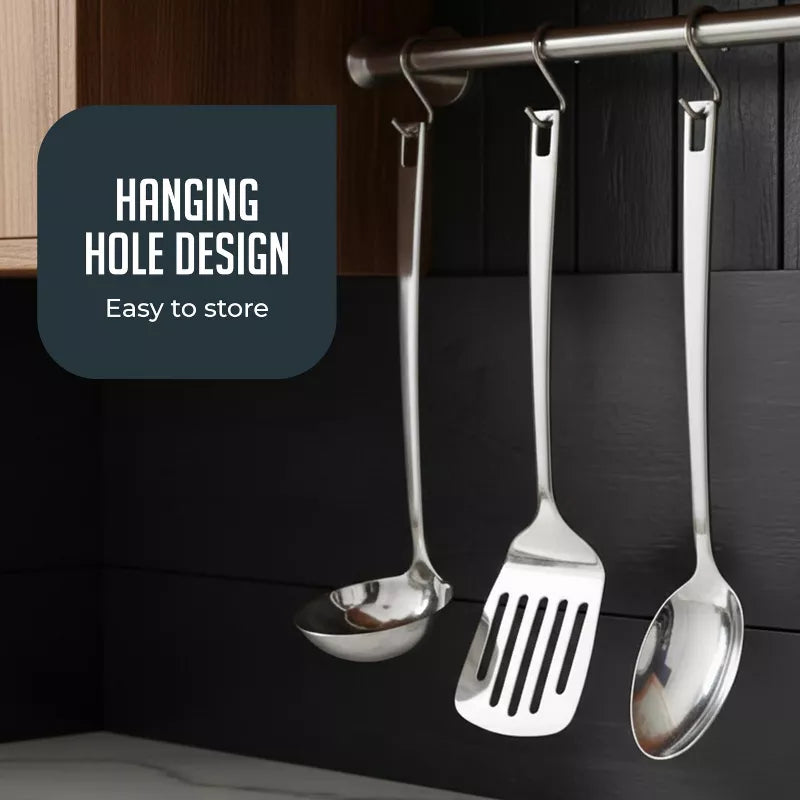 Stainless Steel Kitchen Utensil Set with Holder, 5-Piece Heat Resistant Kitchen Tools Set, Includes Ladle, Skimmer & Serving Spoon, Nonstick Cookware