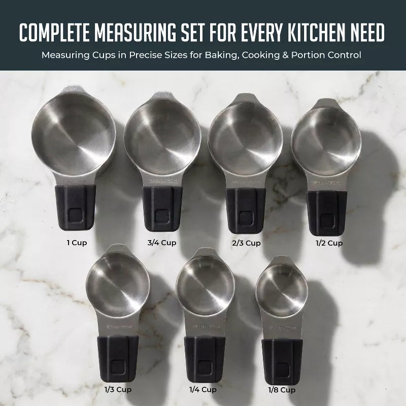Magnetic Measuring Cups Set, 7Pc Heavy Duty Stainless Steel Nesting Measuring Cup with Easy to Read Engraved Markings for Dry & Liquid Ingredients