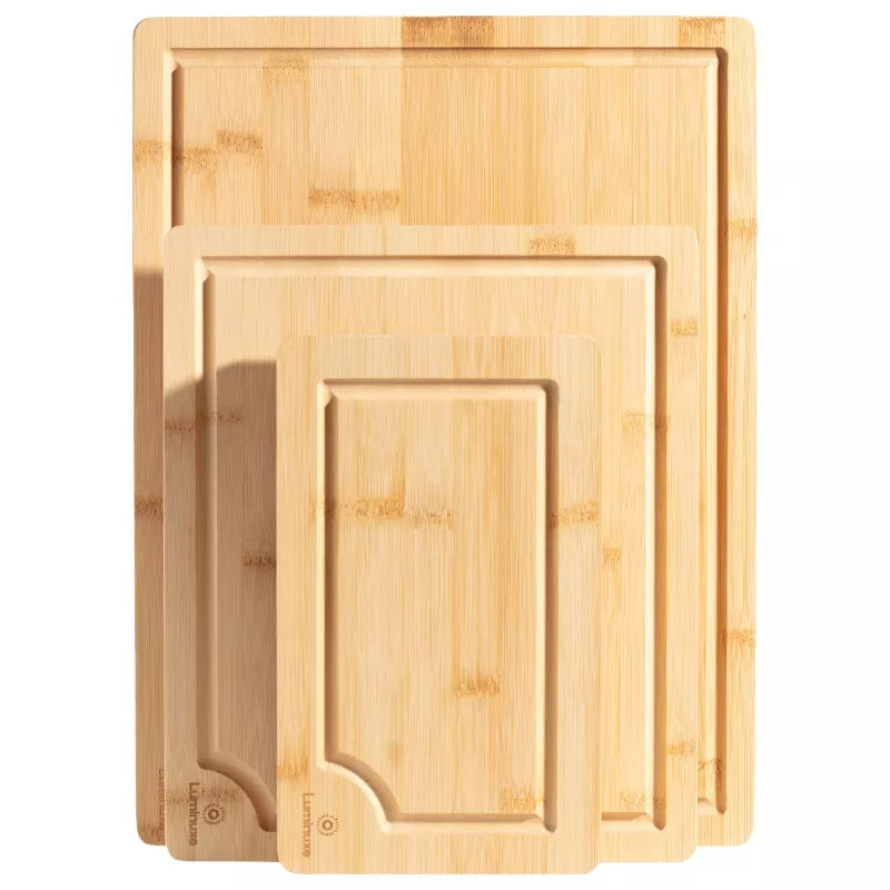 Bamboo Cutting Board Set of 3, Wood Cutting Boards with Juice Groove, Heavy-Duty Nonslip Kitchen Cutting Boards Set Bamboo