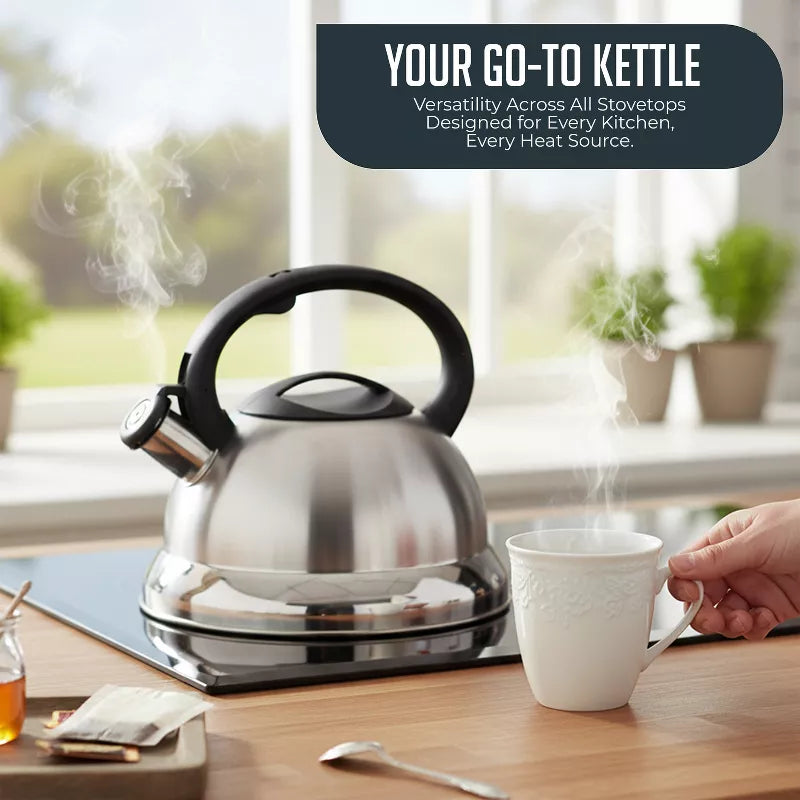 Luminuxe Whistling Tea Kettle, 2.2qt Stainless Steel Stove Top Kettle with Cool-Touch Handle, Durable, Fast Boil Tea Pot for Gas or Electric Stove
