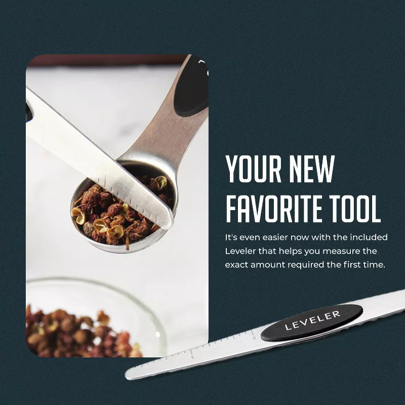 Magnetic Measuring Spoons with Leveler Set, Dual Sided Stainless Steel, Strong N40 Magnets Nesting Measuring Spoon for Baking & Cooking