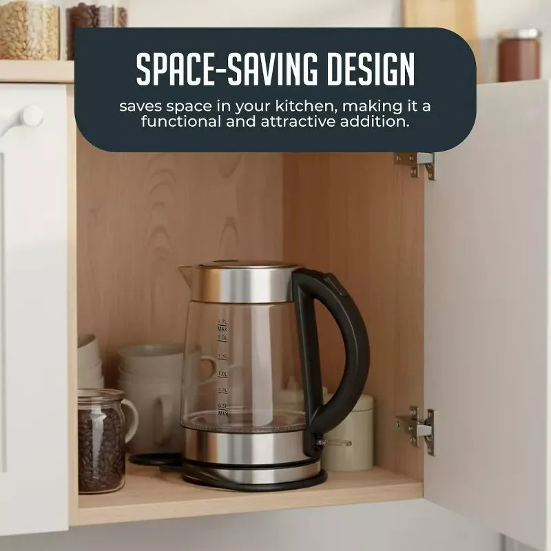 Electric Kettle & Milk Frother Set, Speed-Boil Glass Electric Water Heater with Cool Touch Handle, Cordless Milk Frother for Coffee, Cappuccino Drinks