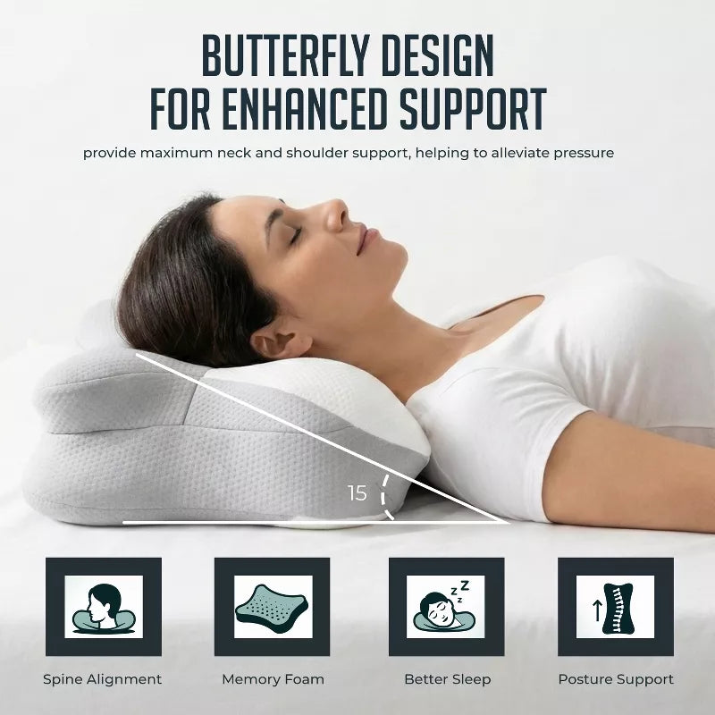 Cervical Memory Foam Pillow 2-Pack, Contour Pillow for Neck & Shoulder Relief w/ Removable Breathable Pillowcase for Side, Back and Stomach Sleepers