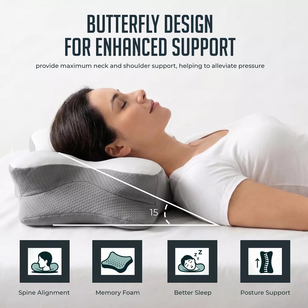 Cervical Memory Foam Pillow, Orthopedic Contour Neck and Shoulder Support Pillow with Removable Breathable Cover for Side, Back and Stomach Sleepers