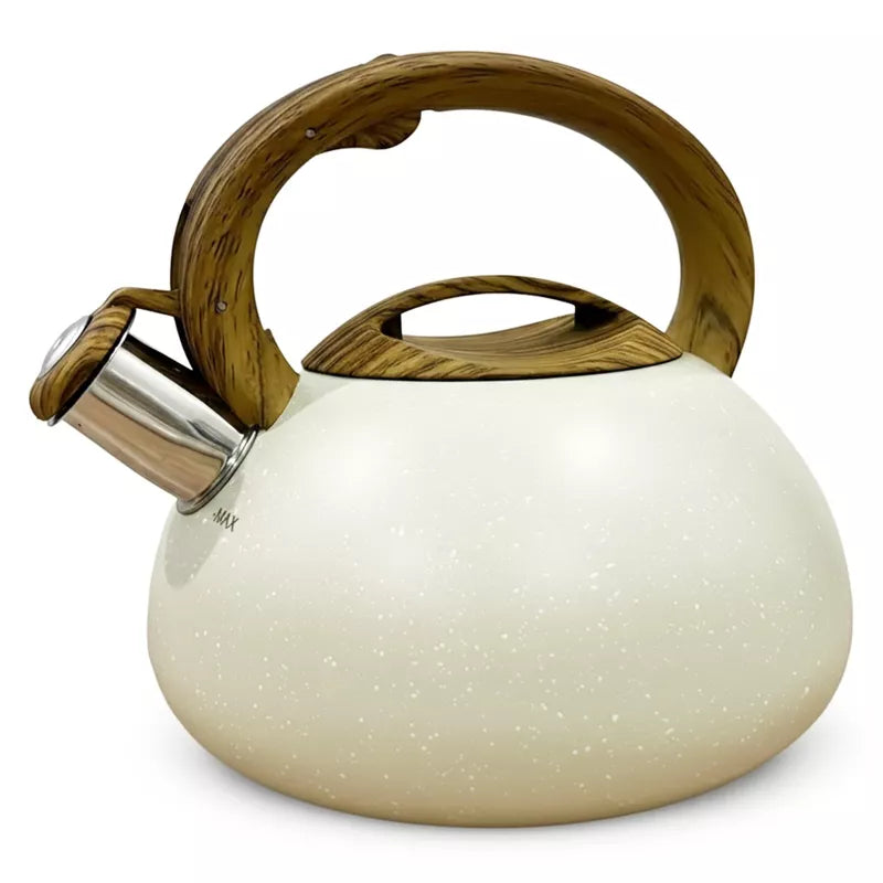 Stainless Steel Whistling Tea Kettle, 2.4qt Fast Boil Tea Pot with Heat Resistant Handle, Tapered Marble Finish, Durable Stovetop & Gas Tea Kettles