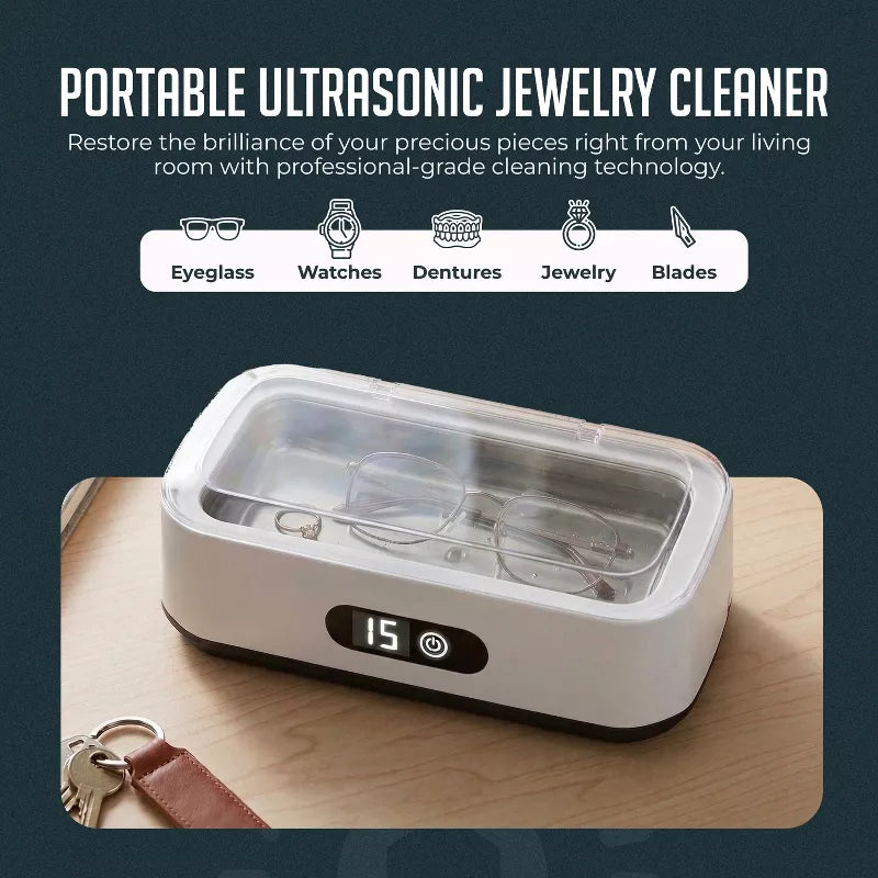 Portable Ultrasonic Jewelry Cleaner, Deep-Cleaning Machine for Eyeglasses, Watches, Dentures, Rings, Blades & More, Lightweight and Durable