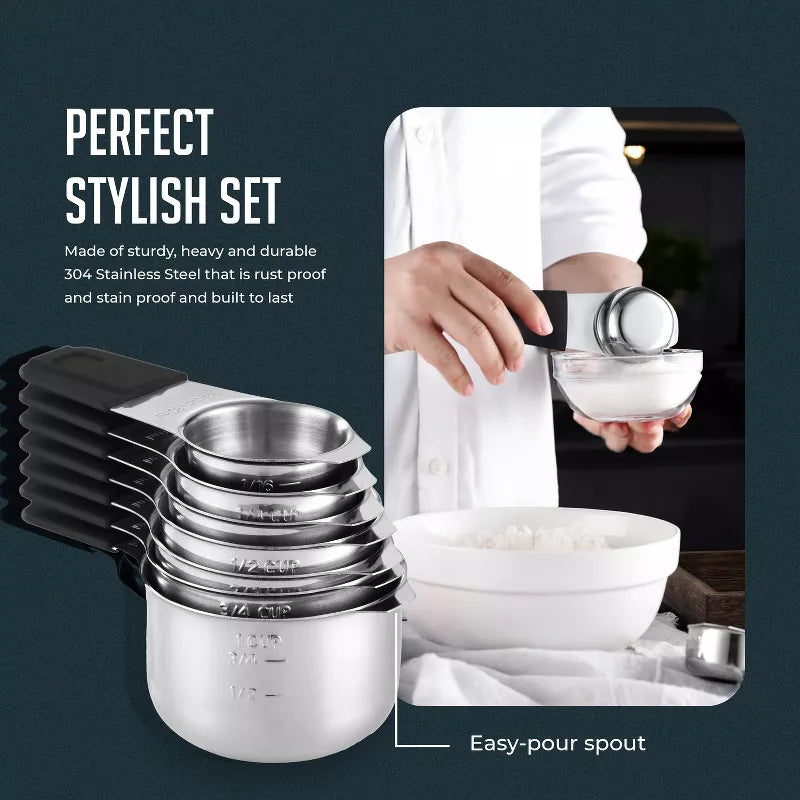 Magnetic Measuring Cups Set, 7Pc Heavy Duty Stainless Steel Nesting Measuring Cup with Easy to Read Engraved Markings for Dry & Liquid Ingredients
