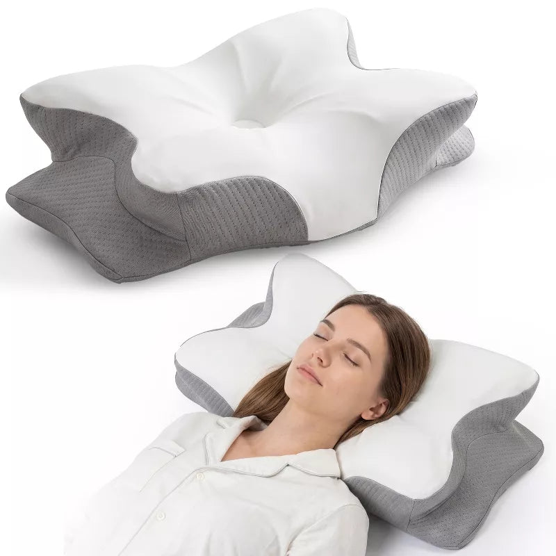 Cervical Memory Foam Pillow, Orthopedic Contour Neck and Shoulder Support Pillow with Removable Breathable Cover for Side, Back and Stomach Sleepers
