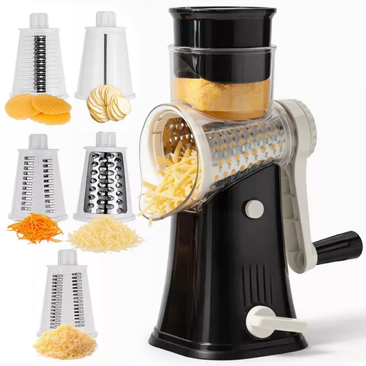 Rotary Cheese Grater with Handle, Manual Cheese Shredder Strong Suction Base. Kitchen Mandoline Vegetable Slicer. Grater for Fruit, Vegetables, Nuts