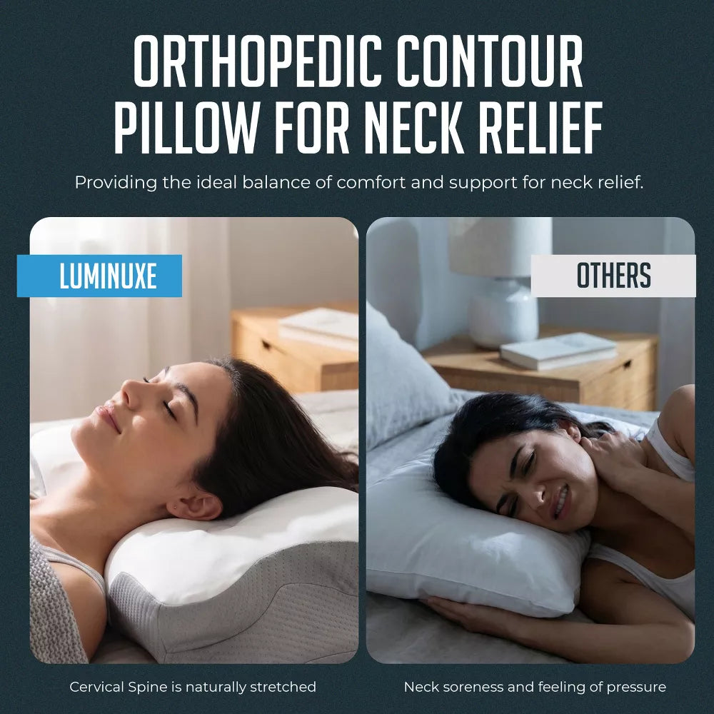 Cervical Memory Foam Pillow, Orthopedic Contour Neck and Shoulder Support Pillow with Removable Breathable Cover for Side, Back and Stomach Sleepers