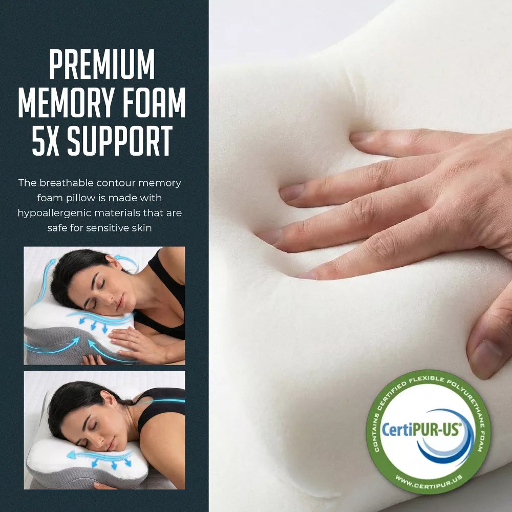 Cervical Memory Foam Pillow, Orthopedic Contour Neck and Shoulder Support Pillow with Removable Breathable Cover for Side, Back and Stomach Sleepers