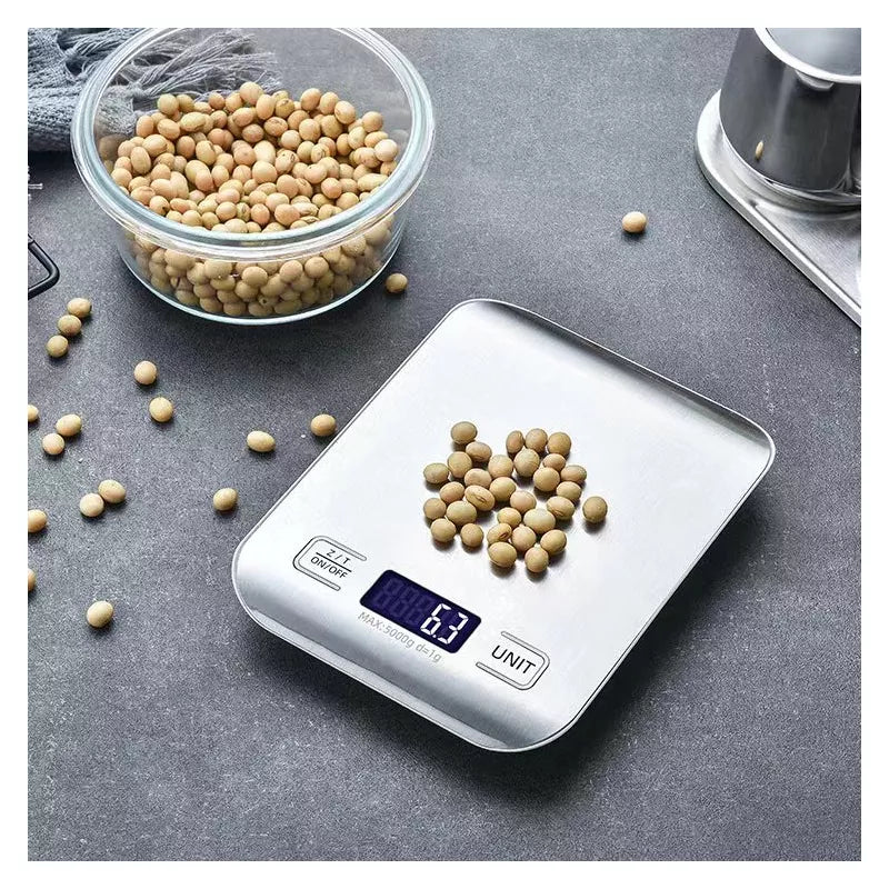 Digital Food Scale – 11 LB Capacity, Tare Function, Stainless Steel, LCD Display, 2 AAA Batteries Included, Ideal for Cooking, Baking, and Kitchen Use