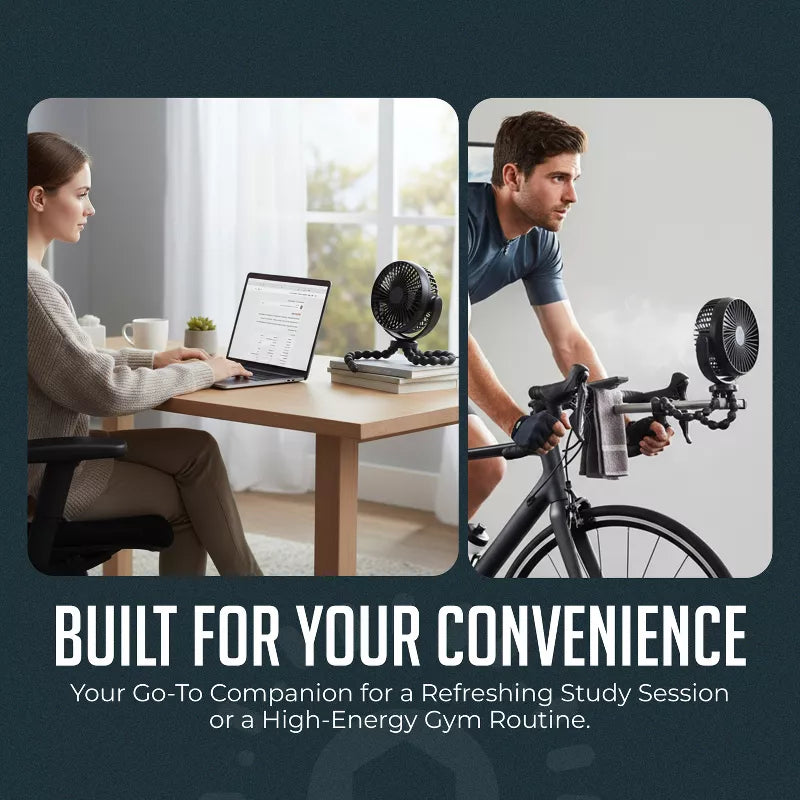 Portable Stroller Fan 3 Speed Rechargeable Flexible Tripod Clip-On Fan with Rotatable Design, for Car Seat, Crib, Bike, Treadmill, USB-C Wire Included