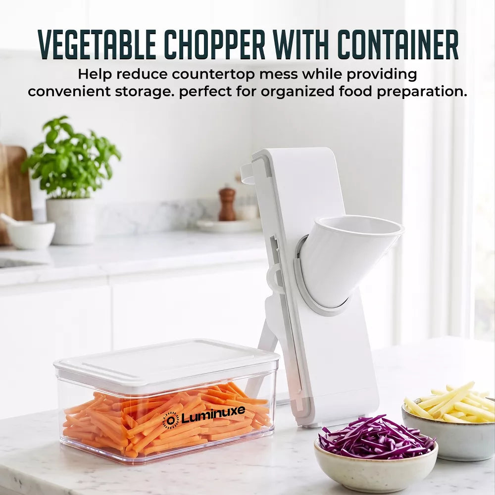 Mandoline Slicer with Container, Adjustable Thickness Vegetable Slicer, Foldable Manual Mandoline Chopper, Multipurpose Vegetable Julienne Cutter