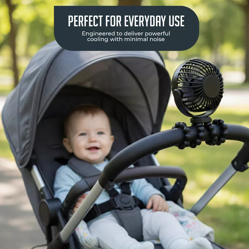 Portable Stroller Fan 3 Speed Rechargeable Flexible Tripod Clip-On Fan with Rotatable Design, for Car Seat, Crib, Bike, Treadmill, USB-C Wire Included