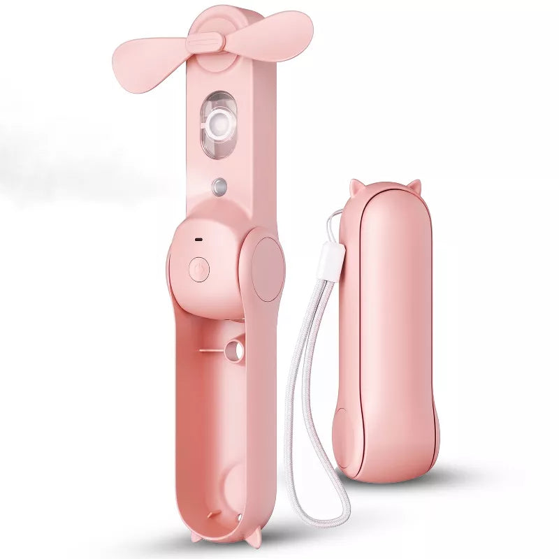 Foldable Misting Fan, Portable USB Rechargeable Handheld Water Spray Mist Fan with Soft Fan Blades, Pocket-Sized Cooling Fan for Travel & Everyday Use