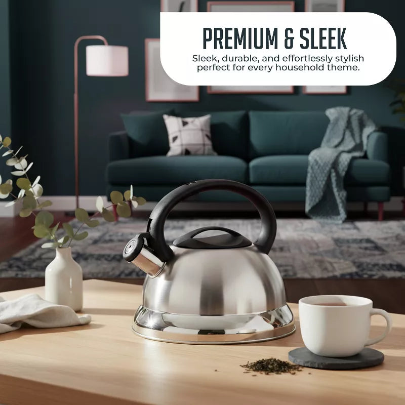 Luminuxe Whistling Tea Kettle, 2.2qt Stainless Steel Stove Top Kettle with Cool-Touch Handle, Durable, Fast Boil Tea Pot for Gas or Electric Stove