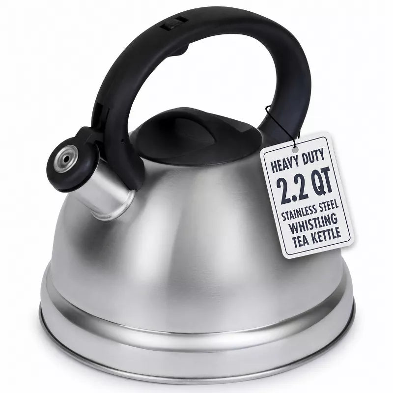 Luminuxe Whistling Tea Kettle, 2.2qt Stainless Steel Stove Top Kettle with Cool-Touch Handle, Durable, Fast Boil Tea Pot for Gas or Electric Stove