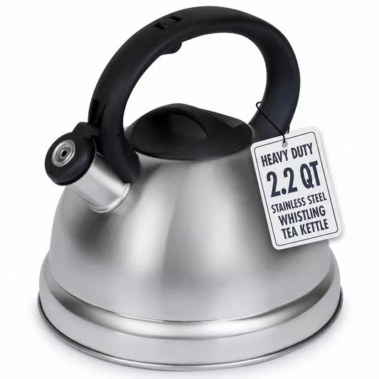 Luminuxe Whistling Tea Kettle, 2.2qt Stainless Steel Stove Top Kettle with Cool-Touch Handle, Durable, Fast Boil Tea Pot for Gas or Electric Stove