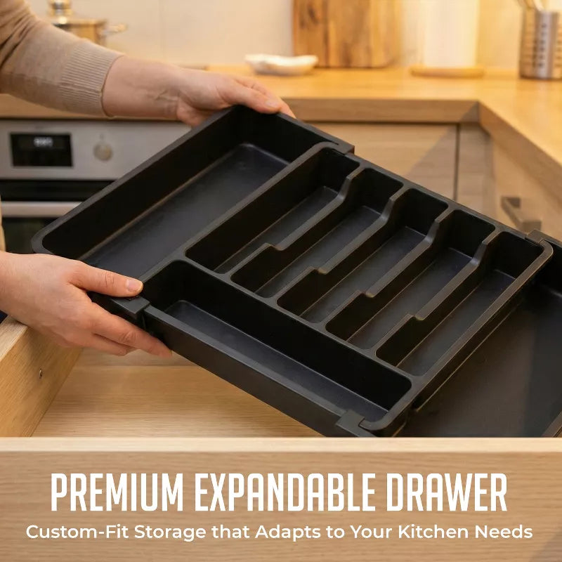 Expandable Silverware and Utensil Drawer Organizer with 8 Compartments - Space-Saving Silverware Kitchen Storage Solution, Expandable Drawer Organizer