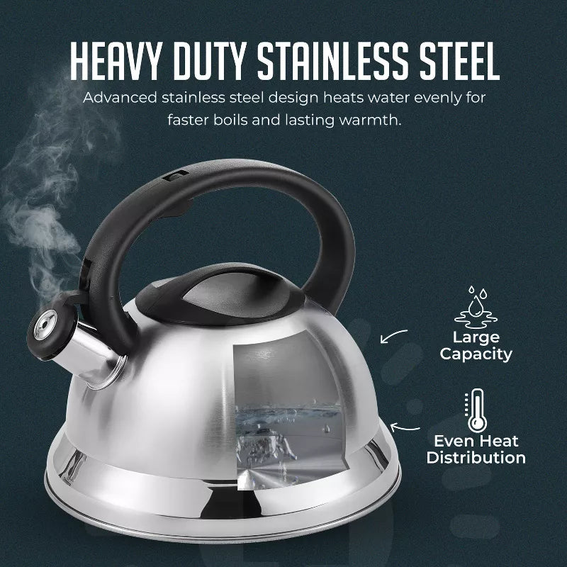 Whistling Tea Kettle & Milk Frother Set, 2.2qt Stainless Steel Stove Top Kettle & Handheld Milk Frother with Stand for Coffee, Matcha, and Cappuccino