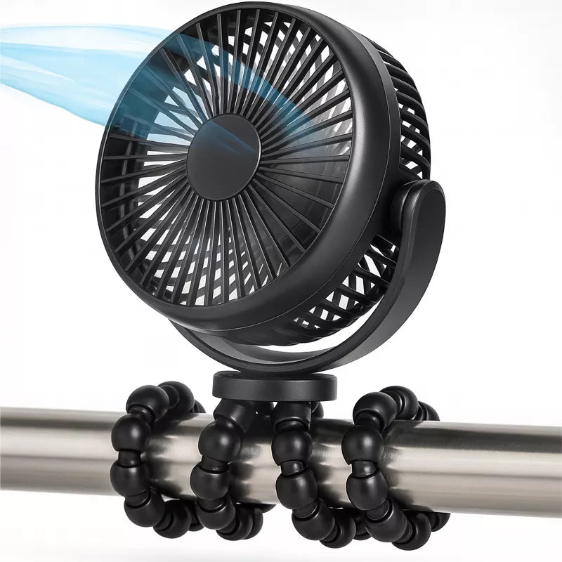 Portable Stroller Fan 3 Speed Rechargeable Flexible Tripod Clip-On Fan with Rotatable Design, for Car Seat, Crib, Bike, Treadmill, USB-C Wire Included