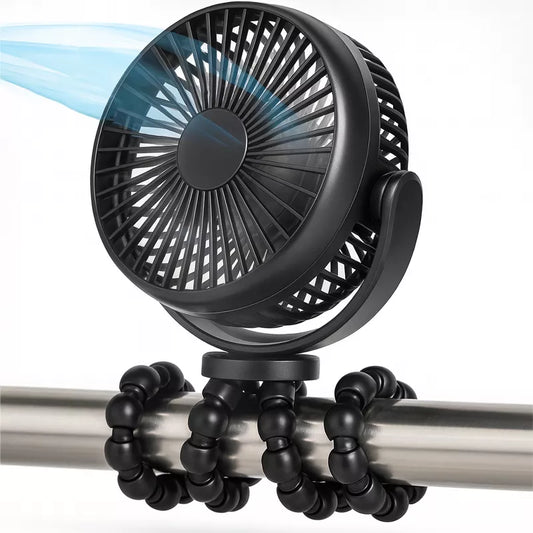 Portable Stroller Fan 3 Speed Rechargeable Flexible Tripod Clip-On Fan with Rotatable Design, for Car Seat, Crib, Bike, Treadmill, USB-C Wire Included
