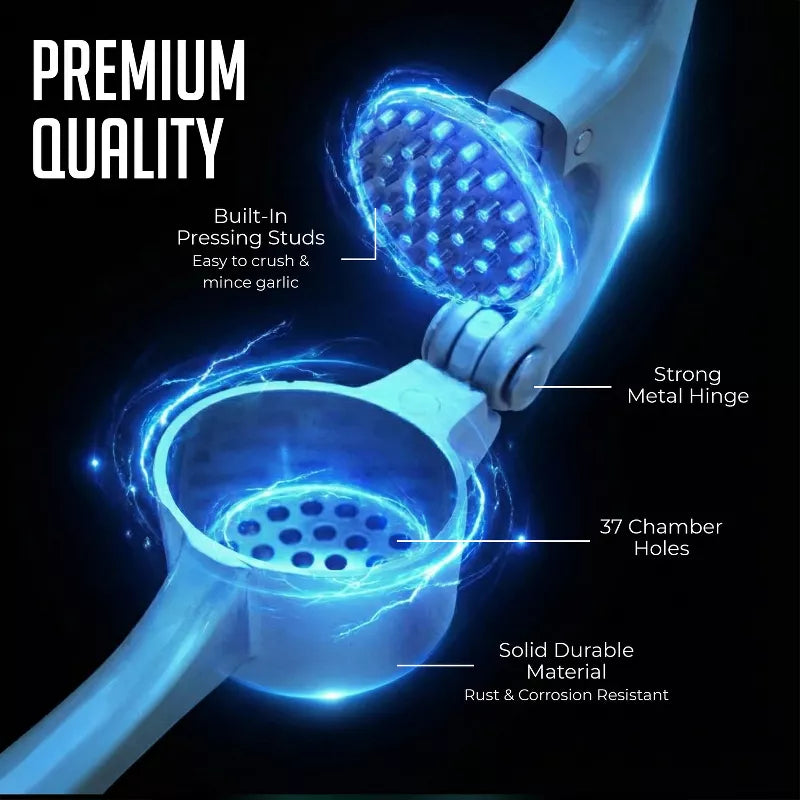 Garlic Press Set, Garlic Mincer with Silicone Peeler and Cleaning Brush, Easy Squeeze Ergonomic Handle, Rust Proof & Dishwasher Safe Garlic Crusher