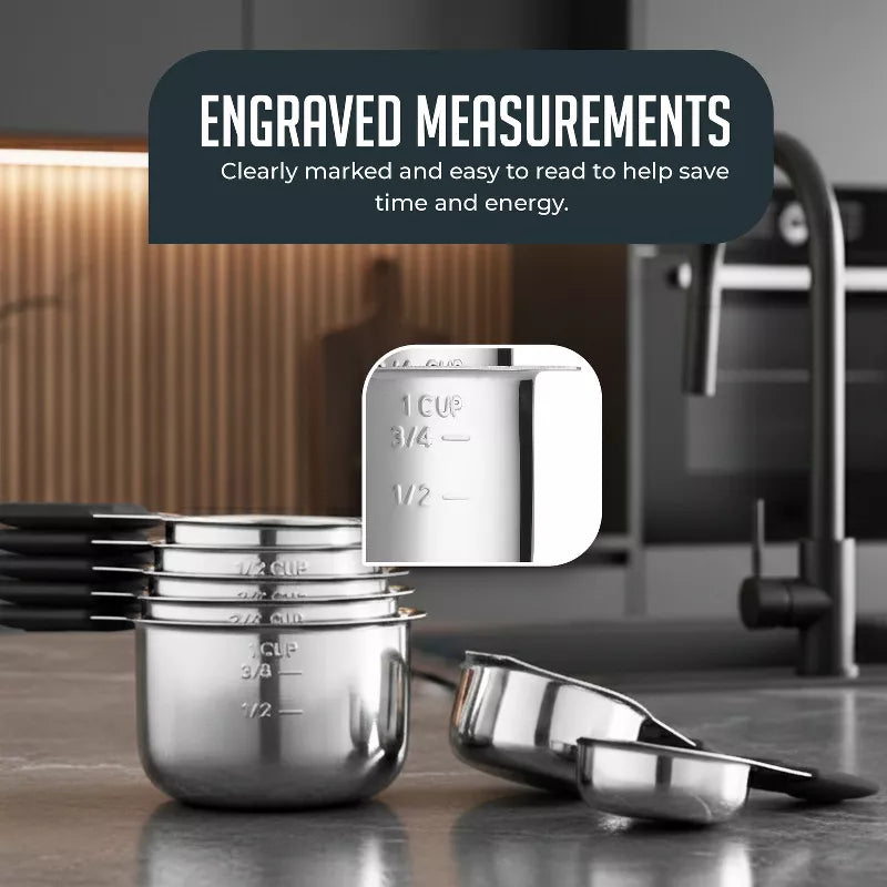 Magnetic Measuring Cups Set, 7Pc Heavy Duty Stainless Steel Nesting Measuring Cup with Easy to Read Engraved Markings for Dry & Liquid Ingredients