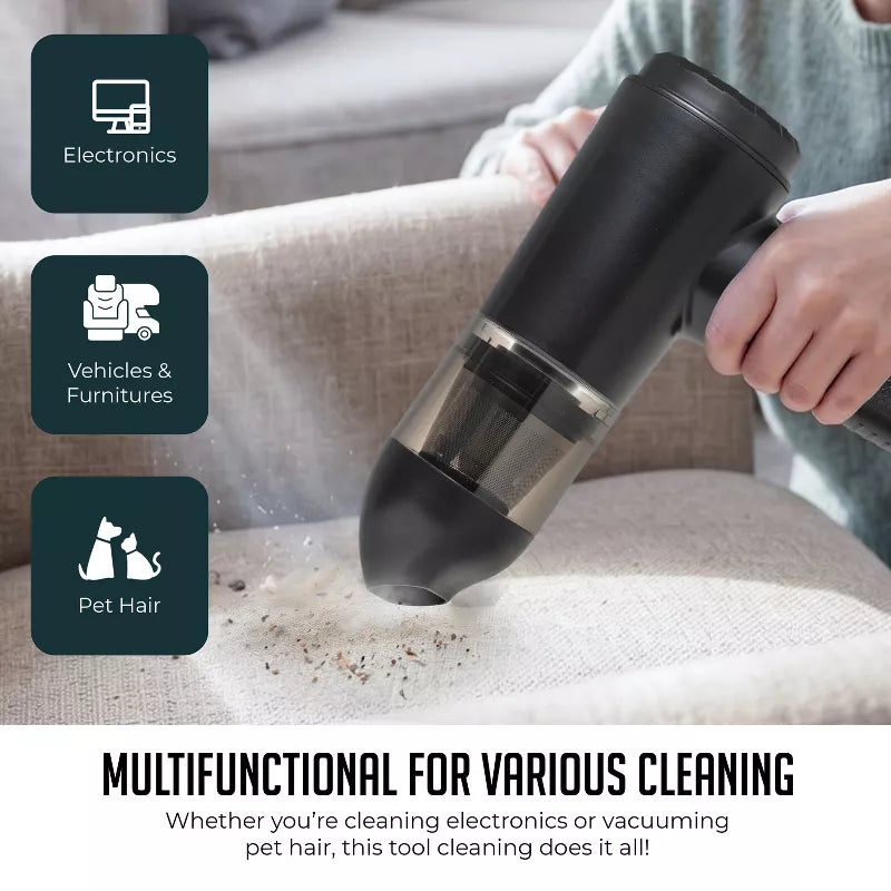 Handheld Air Duster & Mini Vacuum Cleaner Combo with 6 Attachments, Multi-Functional Rechargeable Cleaning Kit for Computers, Cars, and Electronics