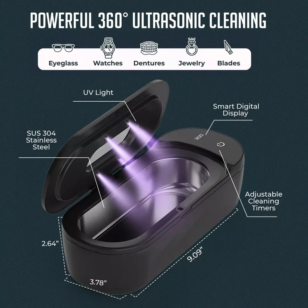 Portable Ultrasonic Jewelry Cleaner, 48KHz Deep Cleaning Machine for Jewelry, Eyeglasses, Watches & More, Lightweight Stainless Steel Jewelry Cleaner