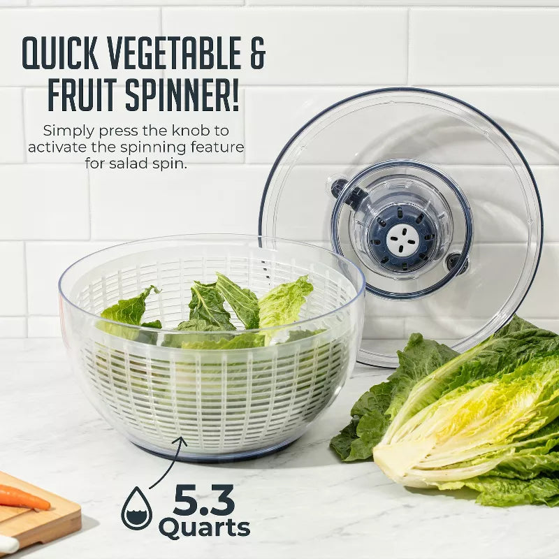 Salad Spinner with Vegetable Chopper Set, 5.3 Qt Salad Spinner, 4-in-1 Multipurpose Vegetable Chopper and Spiralizer, Salad Spinner Chopper Set