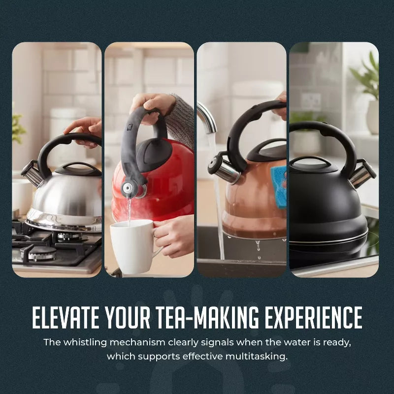 Whistling Tea Kettle & Milk Frother Set, 2.2qt Stainless Steel Stove Top Kettle & Handheld Milk Frother with Stand for Coffee, Matcha, and Cappuccino