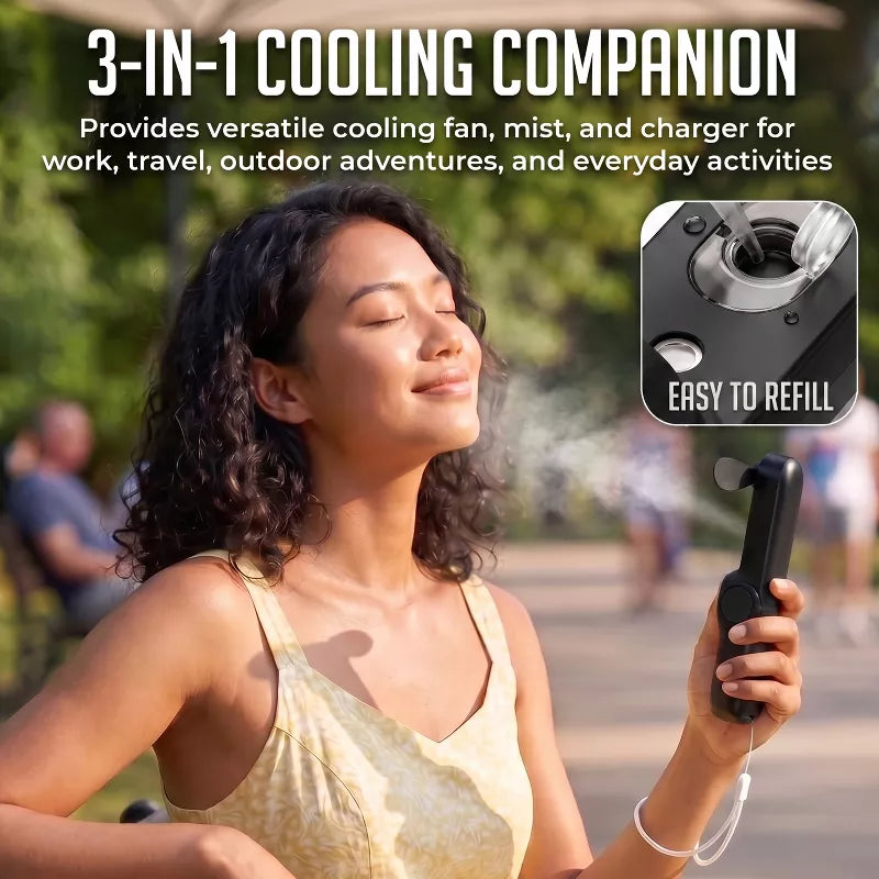 Foldable Misting Fan, Portable USB Rechargeable Handheld Water Spray Mist Fan with Soft Fan Blades, Pocket-Sized Cooling Fan for Travel & Everyday Use