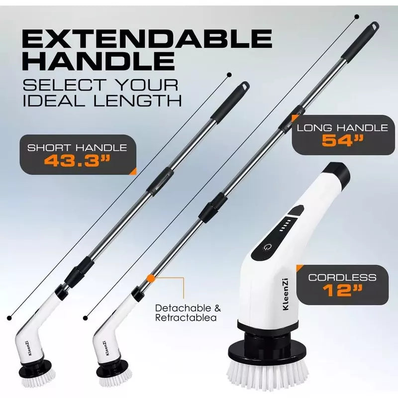 Electric Spin Scrubber Cleaning Brush 8 In 1 Shower Scrubber Adjustable Handle. For Windows, Bathrooms, Cars. Luminuxe