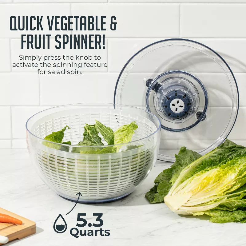 Luminuxe Salad Spinner Lettuce Spinner Vegetable Cleaner and Dryer, One-Handed Use, Built-in Draining System for Fresh, Crisp Clean Salad - 5.3 Quarts