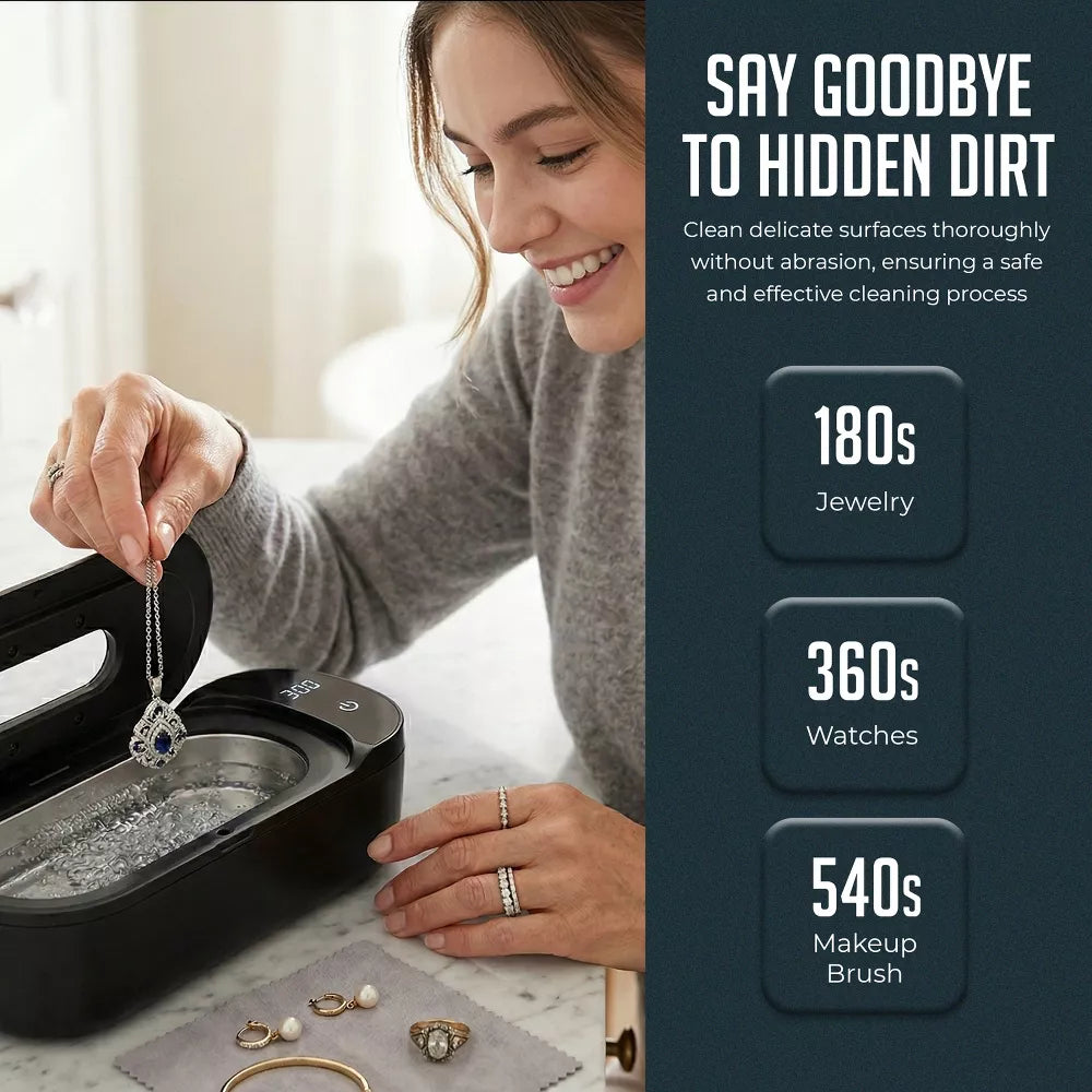 Portable Ultrasonic Jewelry Cleaner, 48KHz Deep Cleaning Machine for Jewelry, Eyeglasses, Watches & More, Lightweight Stainless Steel Jewelry Cleaner