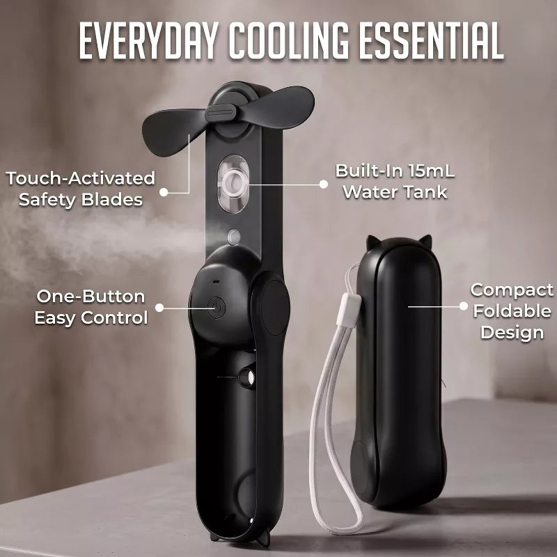 Foldable Misting Fan, Portable USB Rechargeable Handheld Water Spray Mist Fan with Soft Fan Blades, Pocket-Sized Cooling Fan for Travel & Everyday Use
