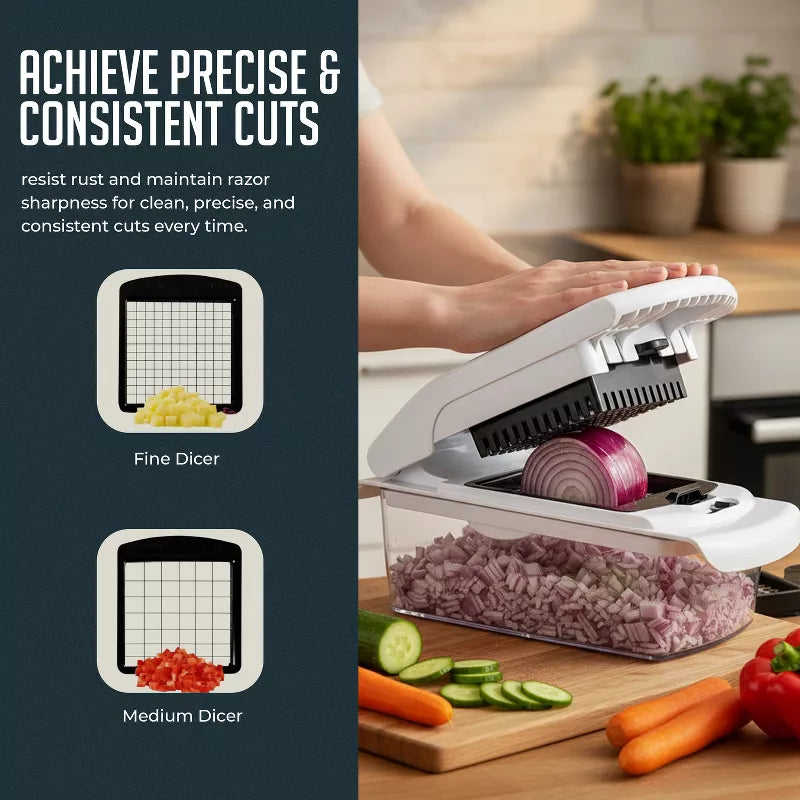 Multipurpose Vegetable Chopper and Spiralizer, 4-in-1 Heavy Duty Manual Food Slicer and Kitchen Dicer & Meal Prep Container for Potatoes, and Veggies