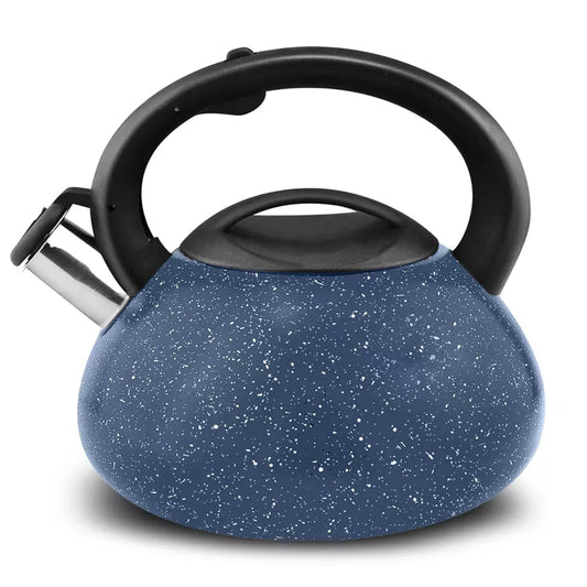 Stainless Steel Whistling Tea Kettle, 2.4qt Fast Boil Tea Pot with Heat Resistant Handle, Tapered Marble Finish, Durable Stovetop & Gas Tea Kettles