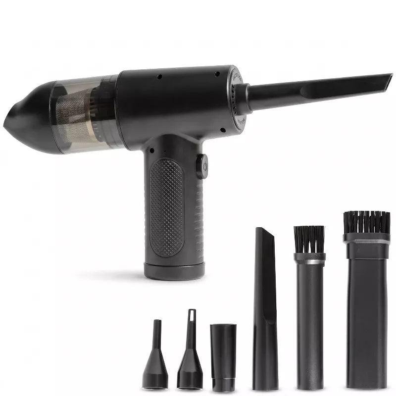Handheld Air Duster & Mini Vacuum Cleaner Combo with 6 Attachments, Multi-Functional Rechargeable Cleaning Kit for Computers, Cars, and Electronics