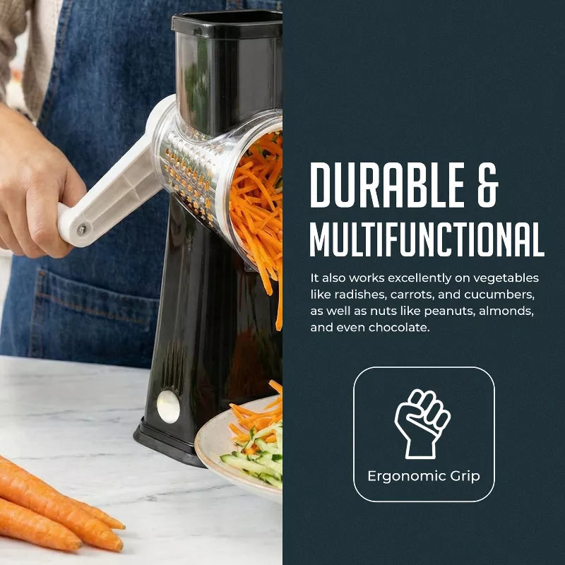 Rotary Cheese Grater with Handle, Manual Cheese Shredder Strong Suction Base. Kitchen Mandoline Vegetable Slicer. Grater for Fruit, Vegetables, Nuts