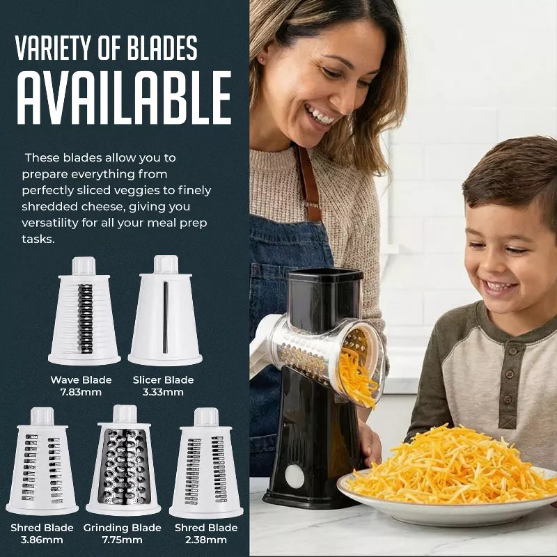Rotary Cheese Grater with Handle, Manual Cheese Shredder Strong Suction Base. Kitchen Mandoline Vegetable Slicer. Grater for Fruit, Vegetables, Nuts