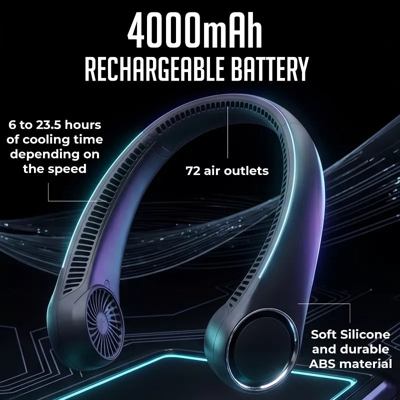 Portable Neck Fan, Rechargeable Hands-Free Wearable Fan with 3-Speed Adjustable Cooling, Lightweight Cooling Fan for Outdoor, Travel & Everyday Use